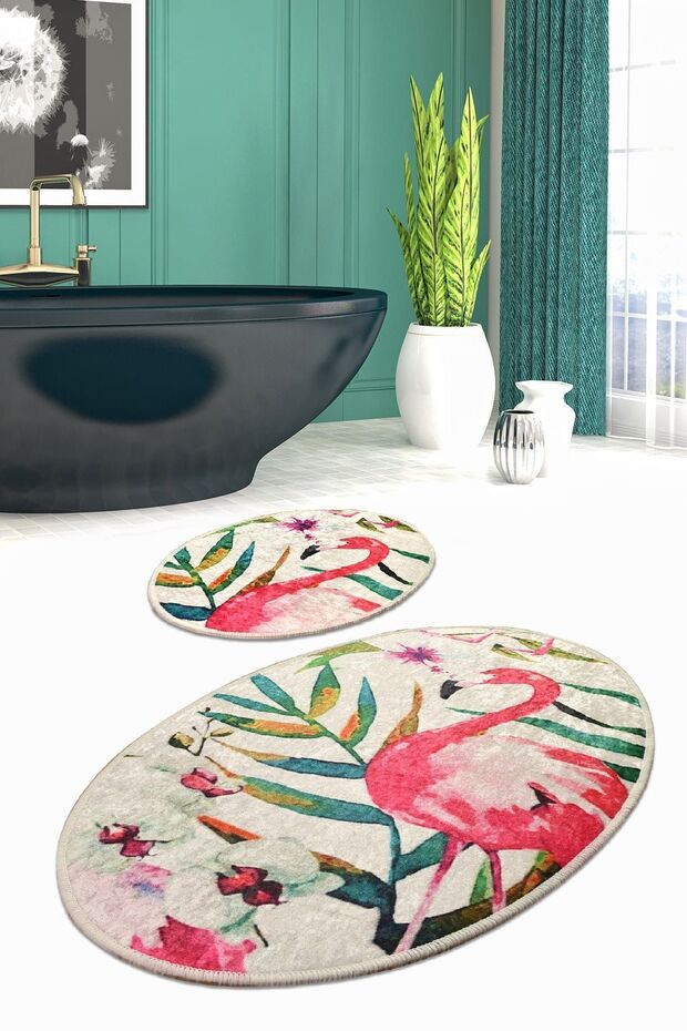 Flam 2'li Set Banyo Halısı Yıkanabilir, Kaymaz Taban Djtbanyo - 1