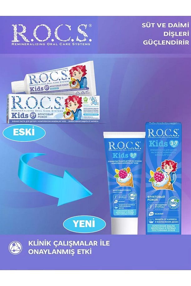 Rocs Kids 3-7 Yaş Meyveli Çocuk Diş Macunu Meyve Külahı 35ml X2 ADET - 3