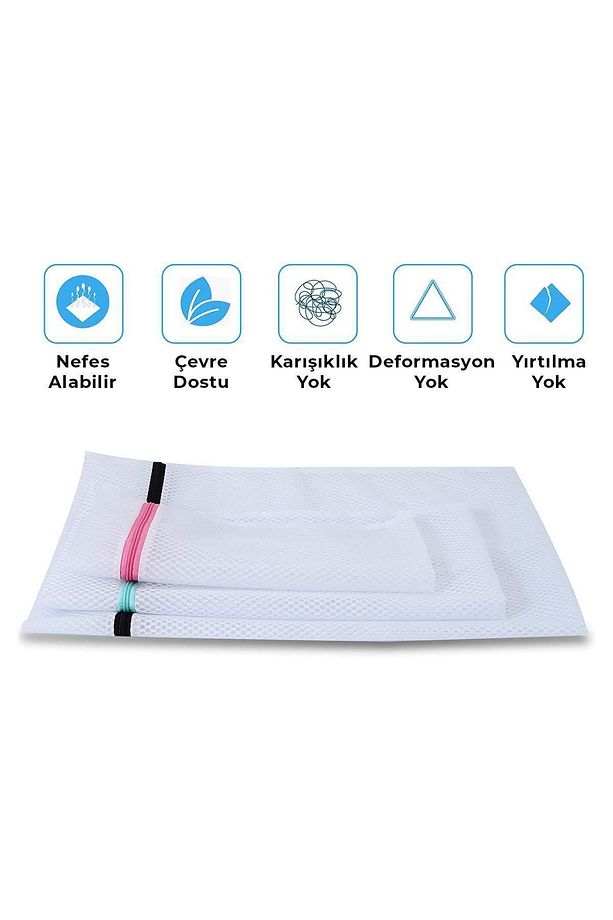 Valiz Düzenleyici Torba Fermuarlı 3 Adet Sütyen Ve Perde Yıkama Filesi Çamaşır Makinesi Poşeti - 3