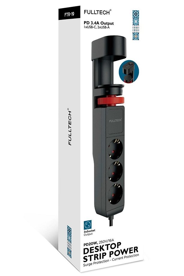 Masa Tipi PD20W Akım Korumalı 3'lü Priz 2xUsb 1xType-C Girişli Kablolu Priz - 6