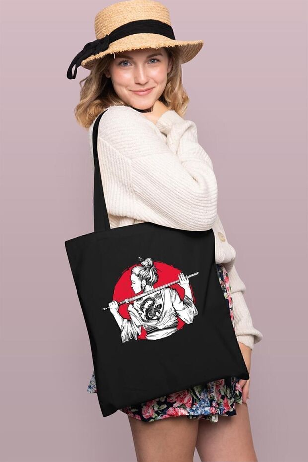 Samurai Girl Printed Tote Bag Gabardine Bag
