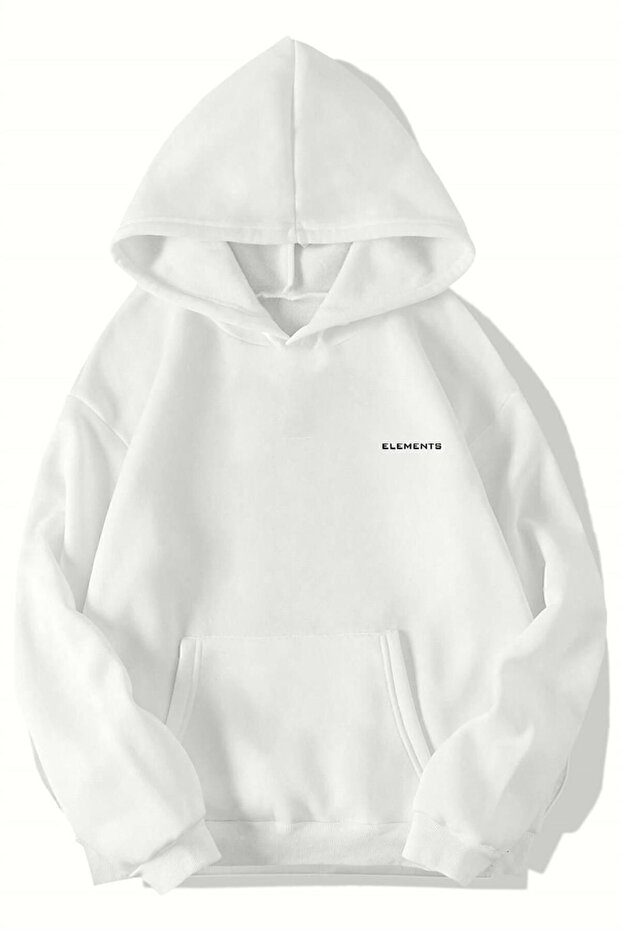 Unisex Oversize Basic Elements Hoodie Ekru - 1