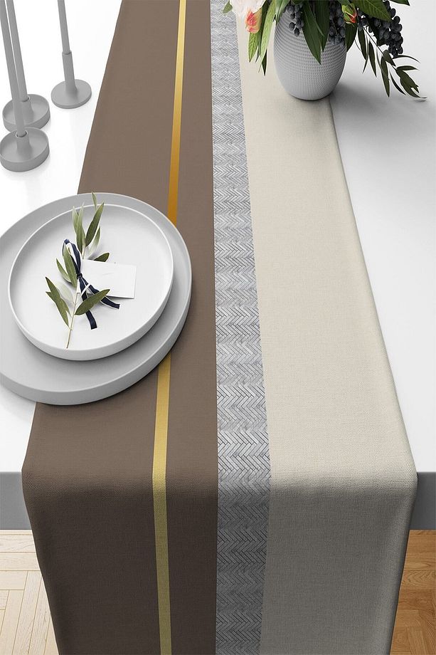 Bej Dokuma Kumaş Premium Tay Tüyü Leke Tutmaz Masa Örtüsü Runner 40x140cm Rnr488 - 1