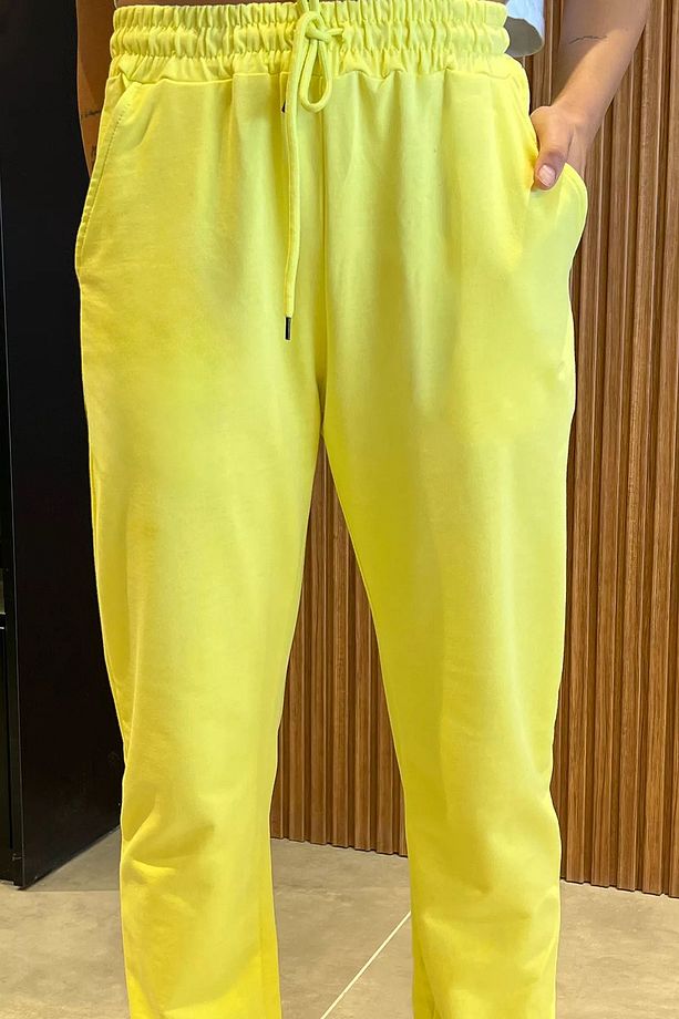 Sarı Paça Lastikli Kadın Jogger Eşofman Altı - 4