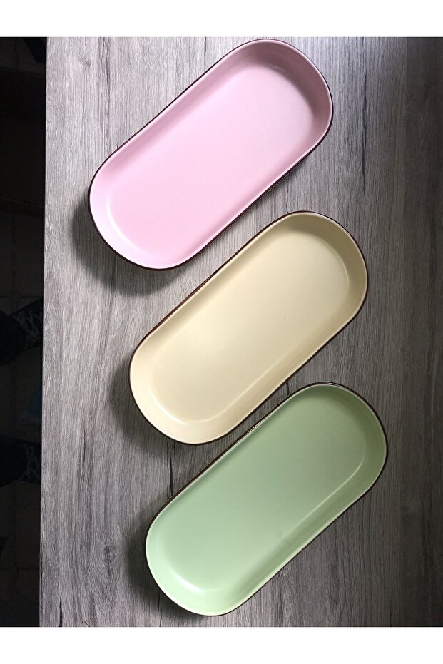 Mat Pembe Krem Nil Yeşil Noyan Kayık Tabak Kenar File 3 Renk 3 Adet - 2