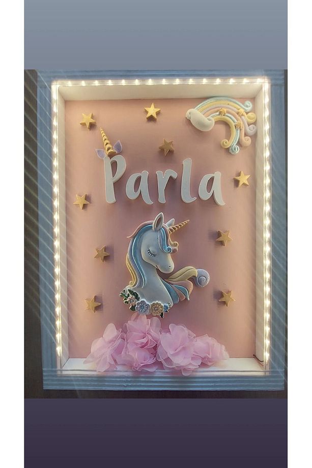 Unicorn Bebek Ledli Kapı Süsü Mdf Kokulutaş Pano - 2