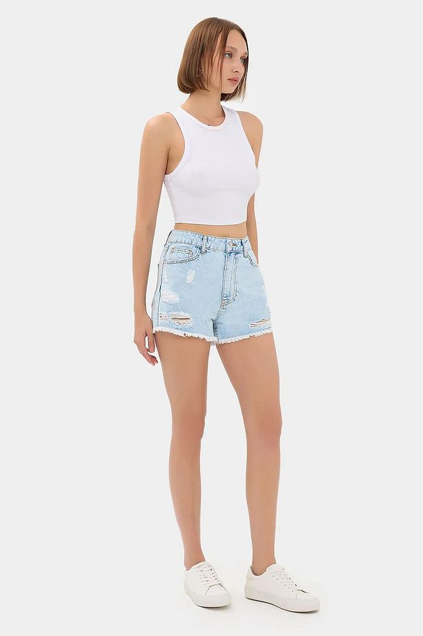 Yüksek Bel  Denim Şort - 3