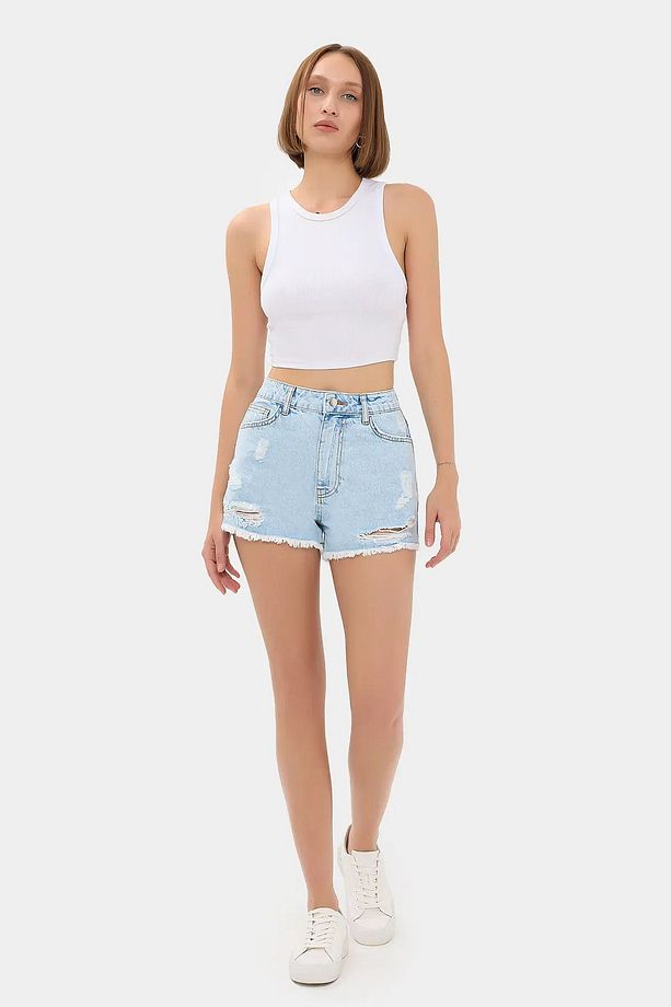 Yüksek Bel  Denim Şort - 2