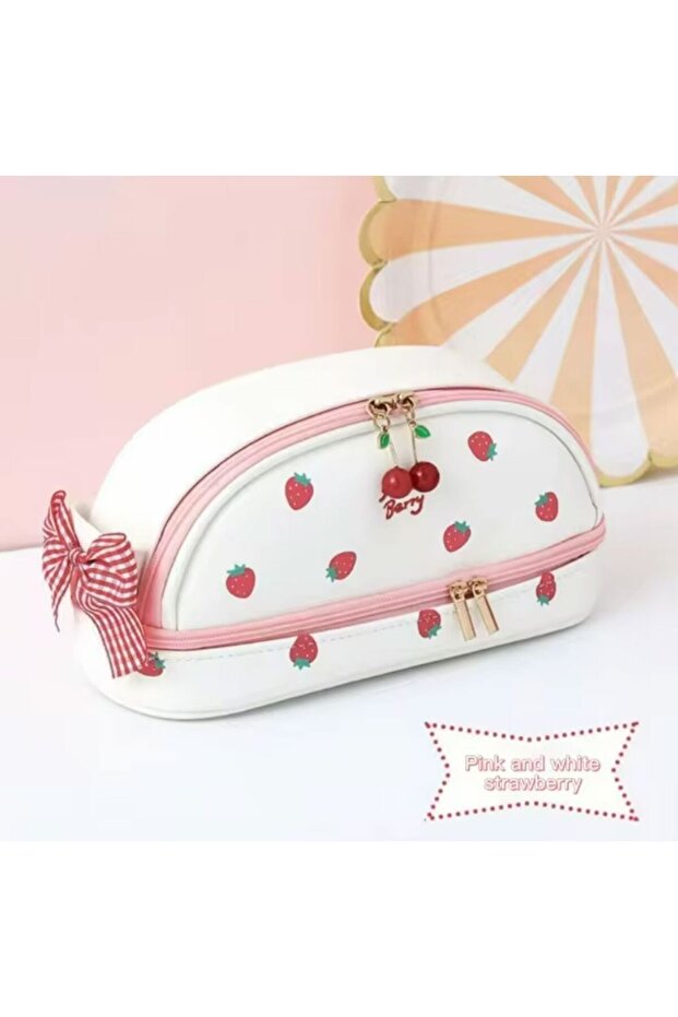 Multifunctional, Large Capacity Pen Holder with Compartments and Ribbons, Pen and Makeup Box
