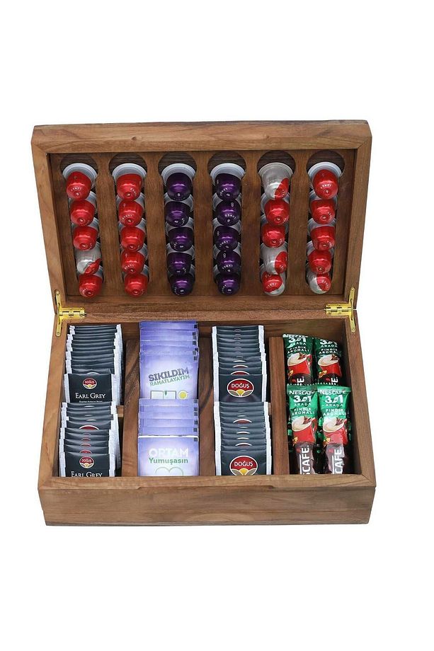 Kapsül Kahve Standı Nespresso & Jacobs Uyumlu Kapsül Kahve Ve Poşet Çay Kutusu Ahşap Kahve Kutusu - 4