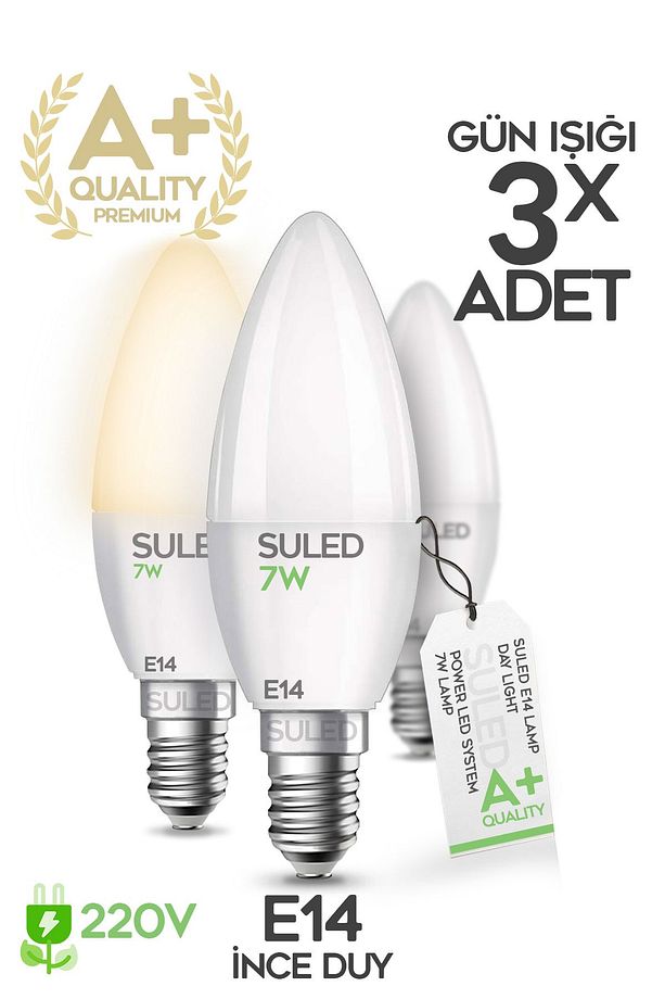 Grafen E14 Duy Gün Işığı 3 Adet Mum Buji Ampul Avize Abajur Lambası Ince Duylu Lamba 5'li Set - 1