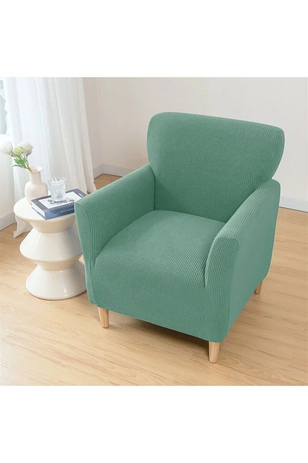 Likrali Streç Lastikli Esnek Kare Desen Tek Kişilik Kotuk Örtüsü Koltuk Kılıfı (MİNT) Sofa Cover - 2