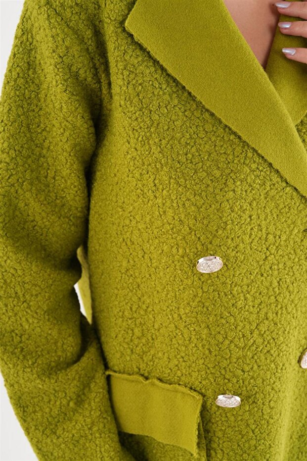 سترة بوكل ذات زر مزدوج باللون الأخضر الفستقي - 5