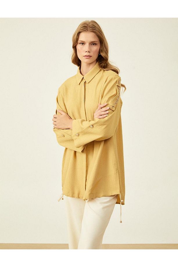 Zincir Detaylı Gofreli Tunik Sarı - 7