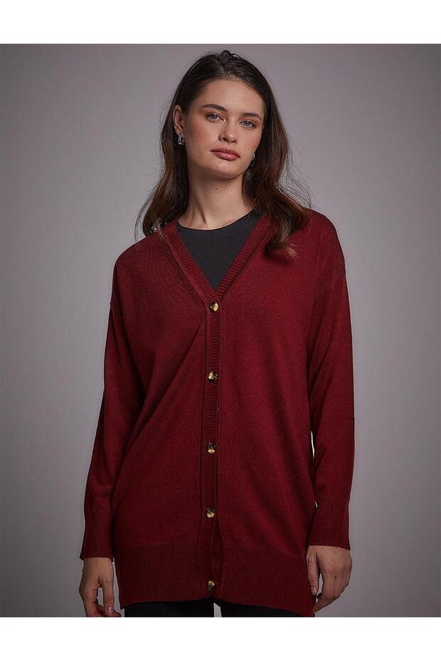 Basic Triko Hırka Bordo - 8