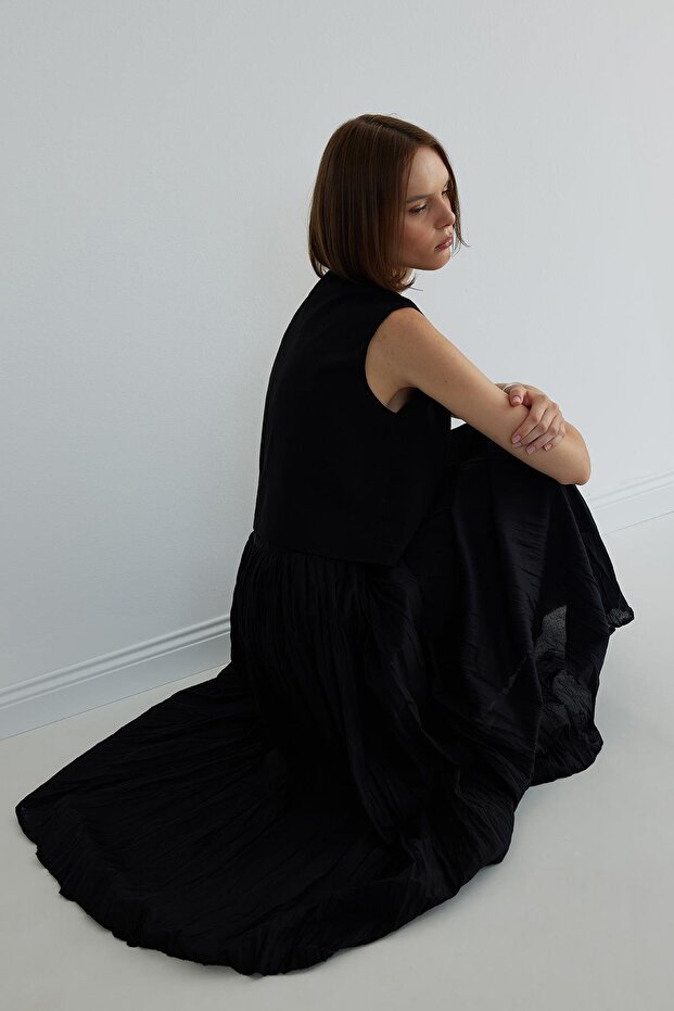 Siyah Donette Piliseli Etek - 4