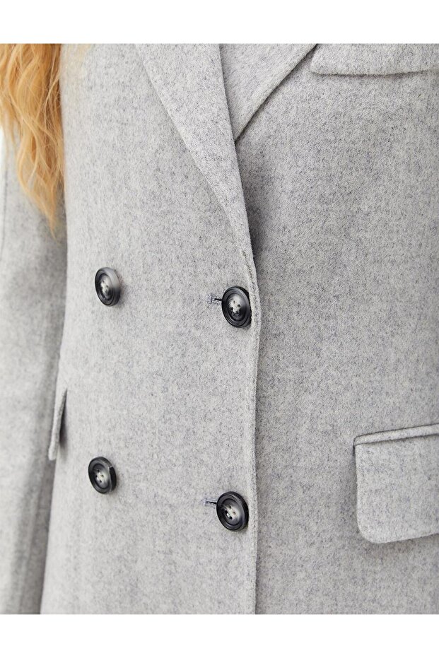 معطف صوف فاخر بأزرار مزدوجة رمادي فاتح - 8