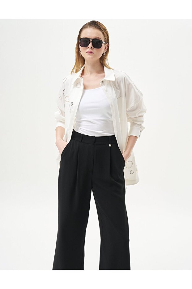 Pileli Cep Detaylı Basic Pantolon Siyah - 2