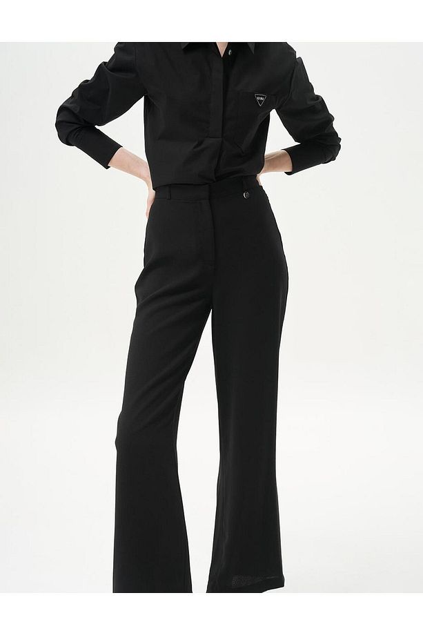 Basic Geniş Paça Krep Pantolon Siyah - 3