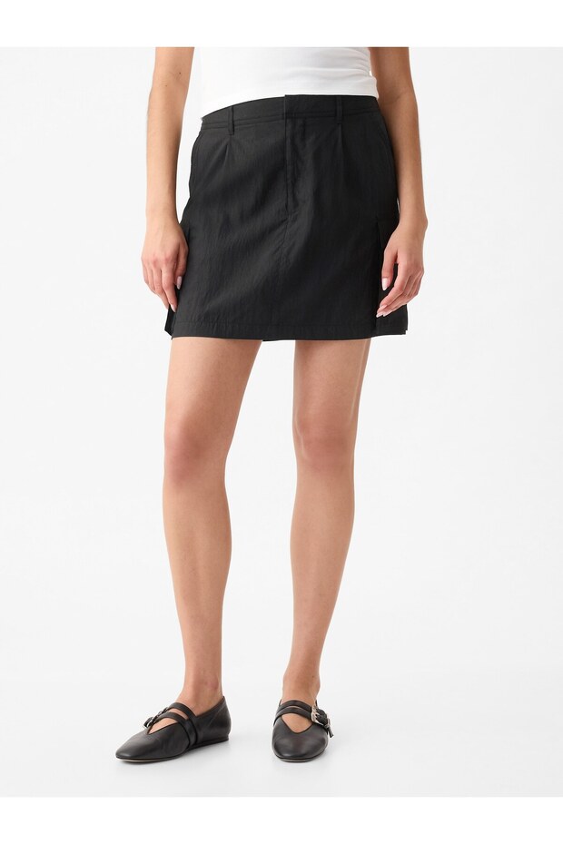 Kadın Siyah Utility Mini Etek - 4