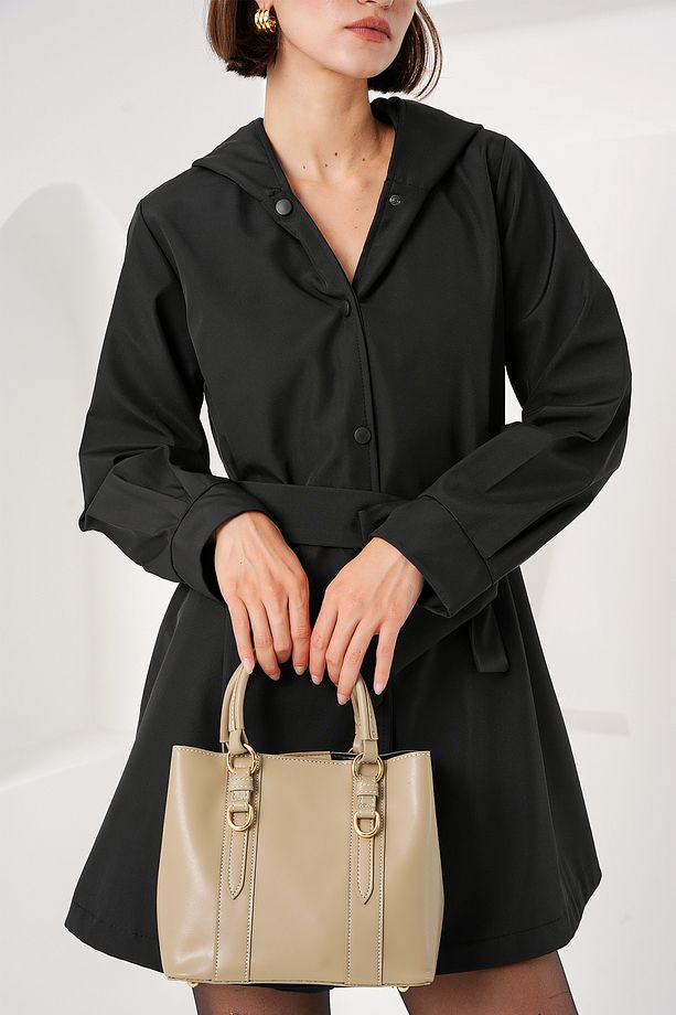 010164 Askılı Mini Tote Çanta - Taş - 3