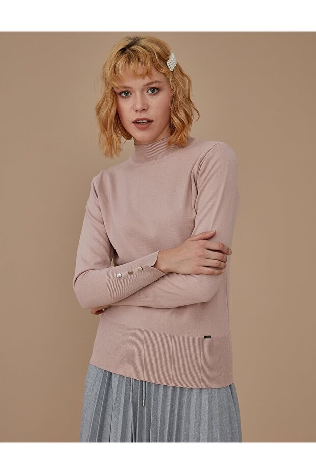 Basic Triko Bluz Pudra - 1