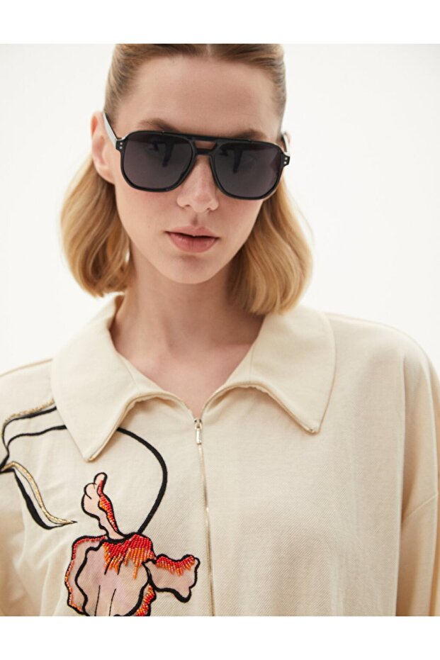 Nakışlı Sweatshirt Krem - 3