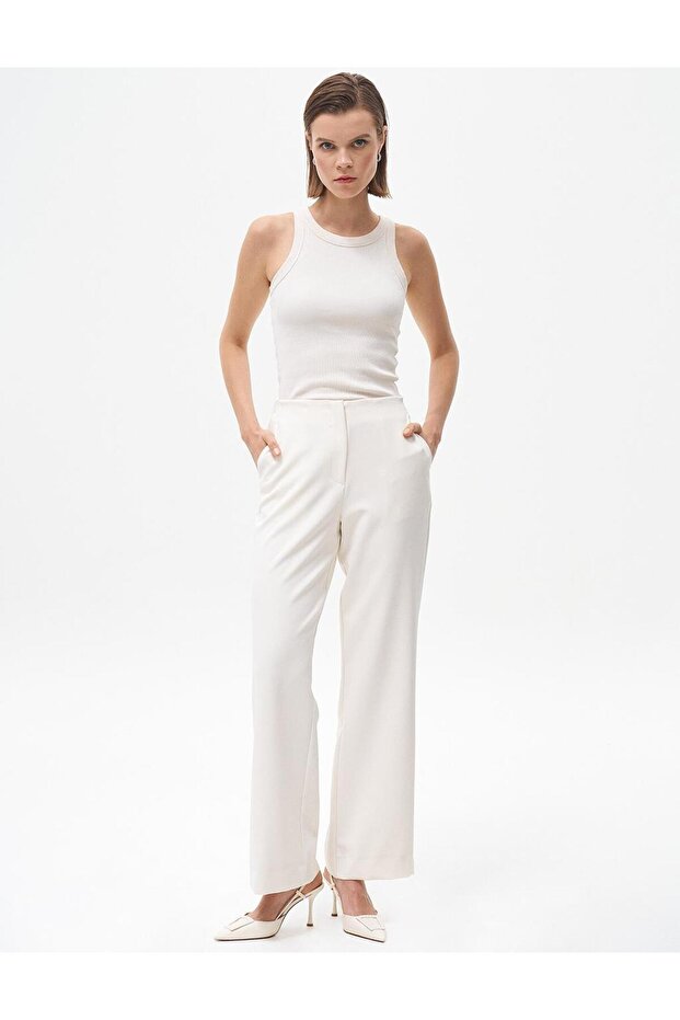 Beli Lastikli Basic Pantolon Ekru - 1
