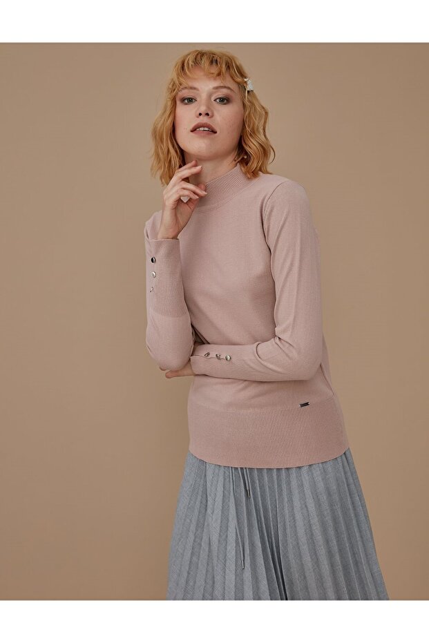 Basic Triko Bluz Pudra - 3