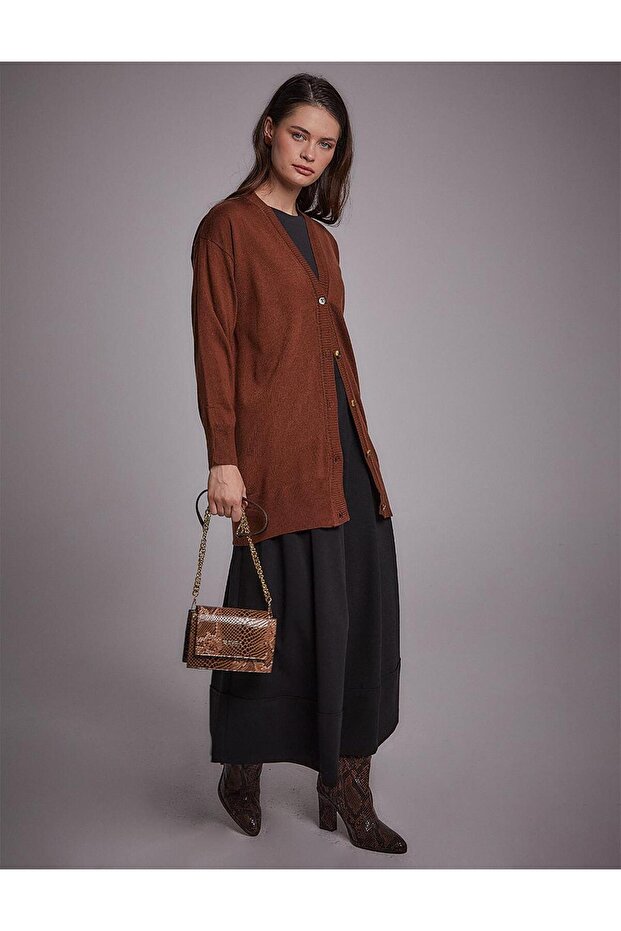 Basic Triko Hırka Kızıl Kahve - 1