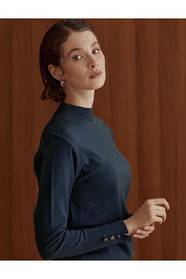 Basic Triko Bluz Indigo - 5