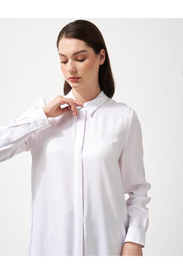 Patı Gizli Basic Uzun Tunik Optik Beyaz - 8