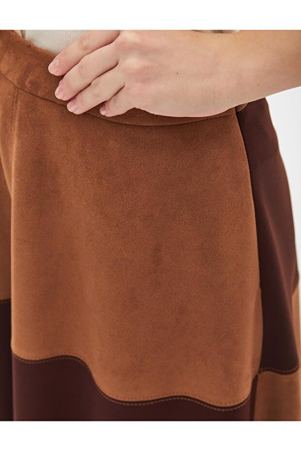 Parçalı Evaze Etek Camel - 6