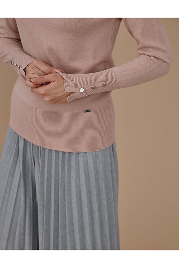 Basic Triko Bluz Pudra - 2