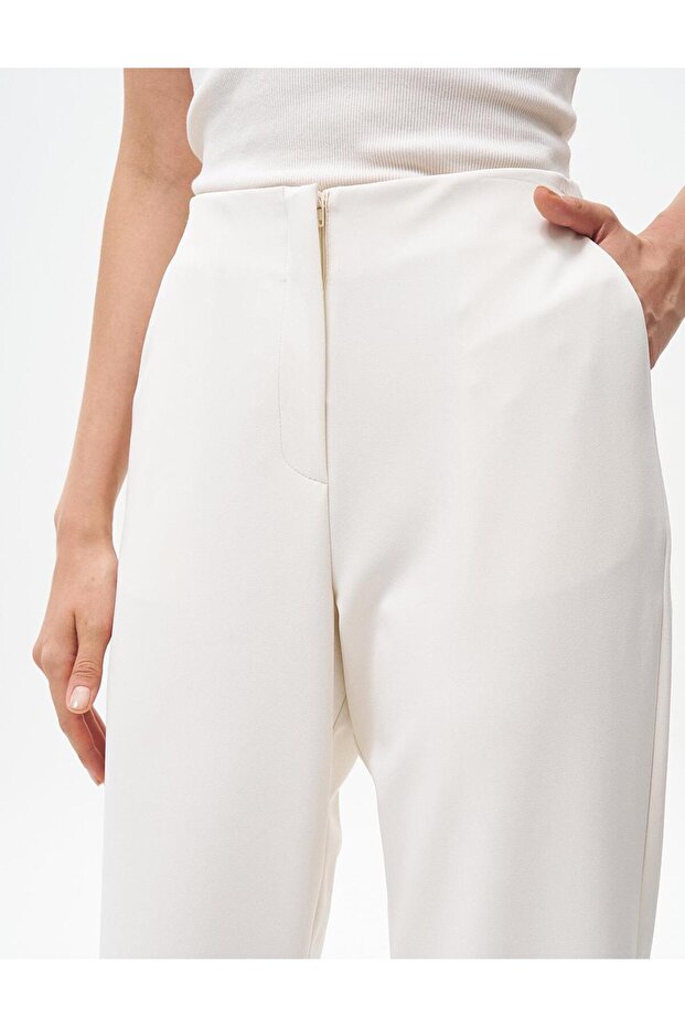Beli Lastikli Basic Pantolon Ekru - 5