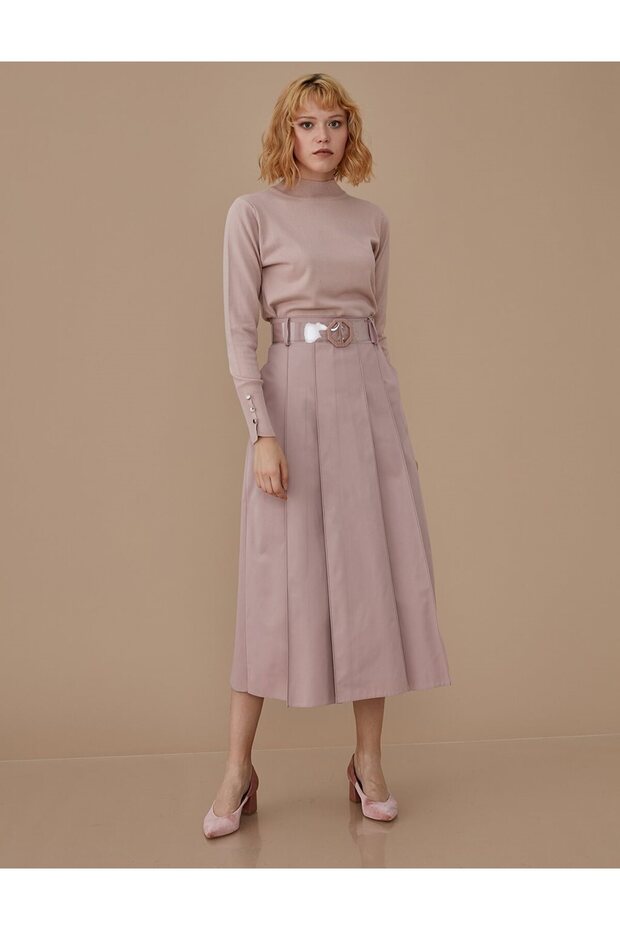 Basic Triko Bluz Pudra - 6