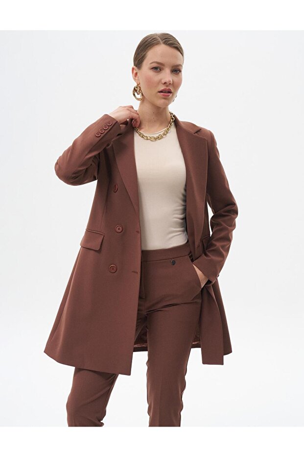 Basic Blazer Ceket Koyu Kahve - 5