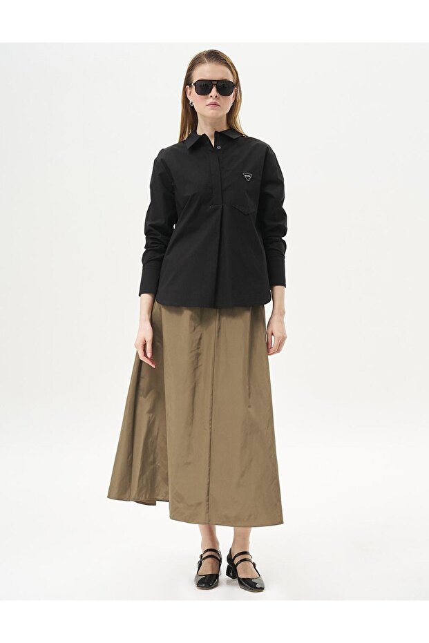 تونيك بوبلين أسود - نصف فتحة - 4