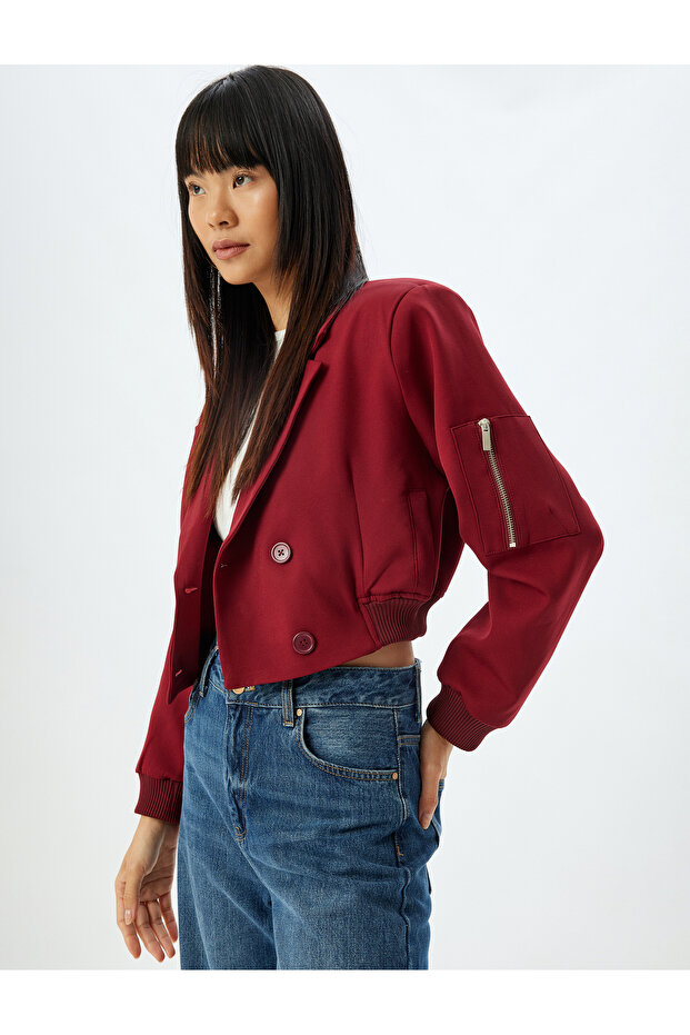 Oversize Double-Breasted Ribbed Jacket with Collar Pockets