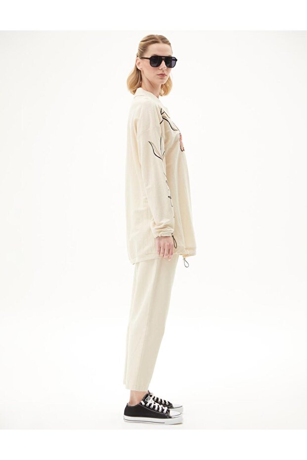 Nakışlı Sweatshirt Krem - 5