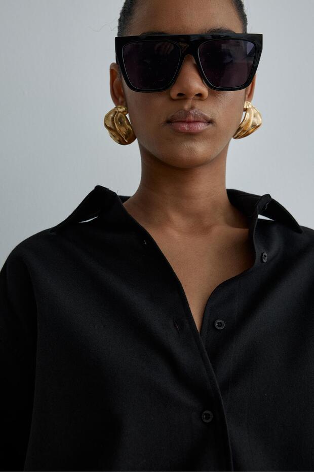 Siyah Jil Pamuklu Basic Gömlek - 1