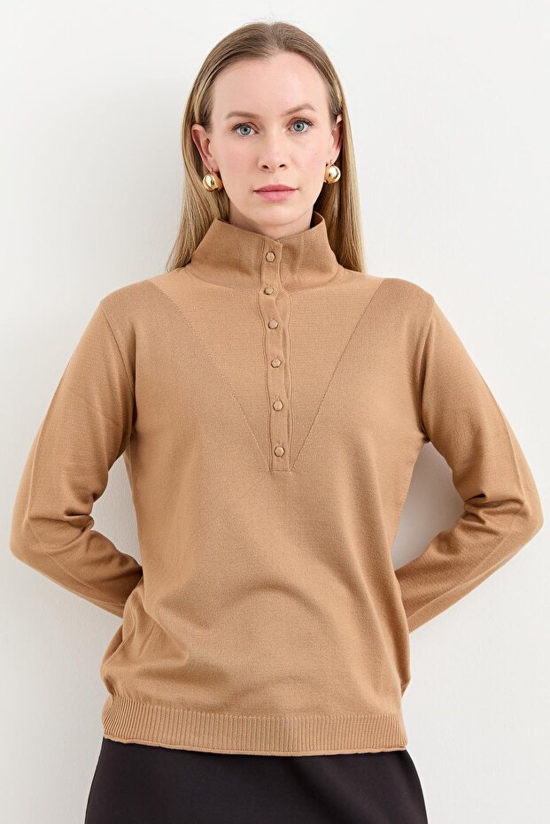 Yarım Balıkçı Bluz CAMEL - 3