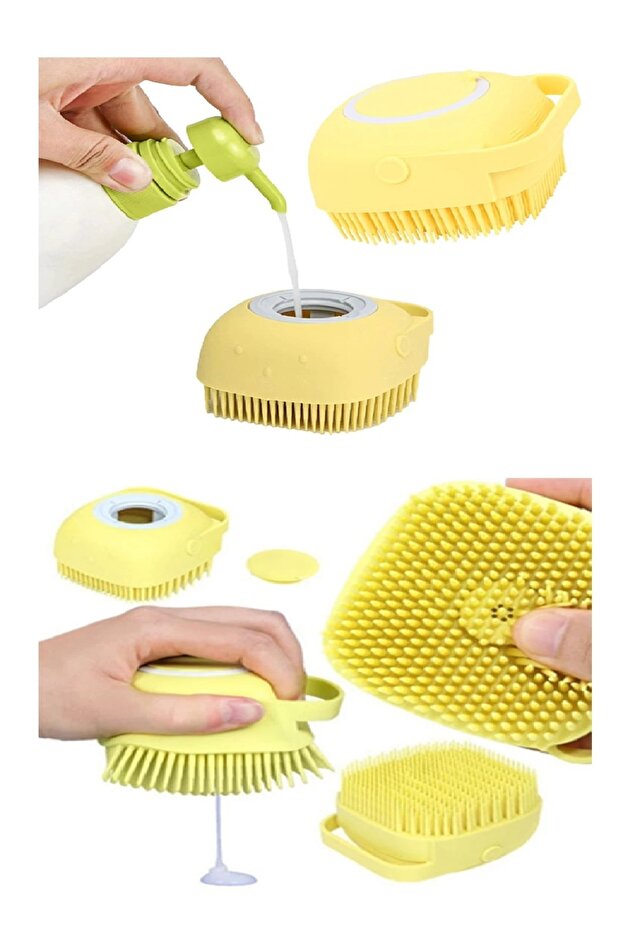 Multi-Purpose Pouch Brush Shampoo-Silicone Shower with Detergent Container - Pet- Kitchen Brush