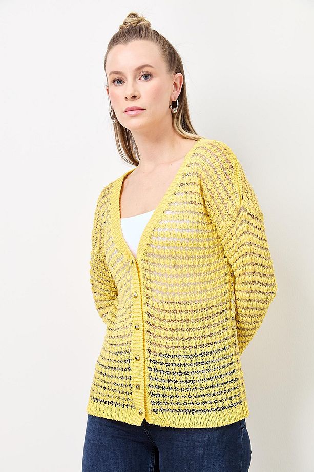 V Yaka Hırka Sarı-Gold - 3