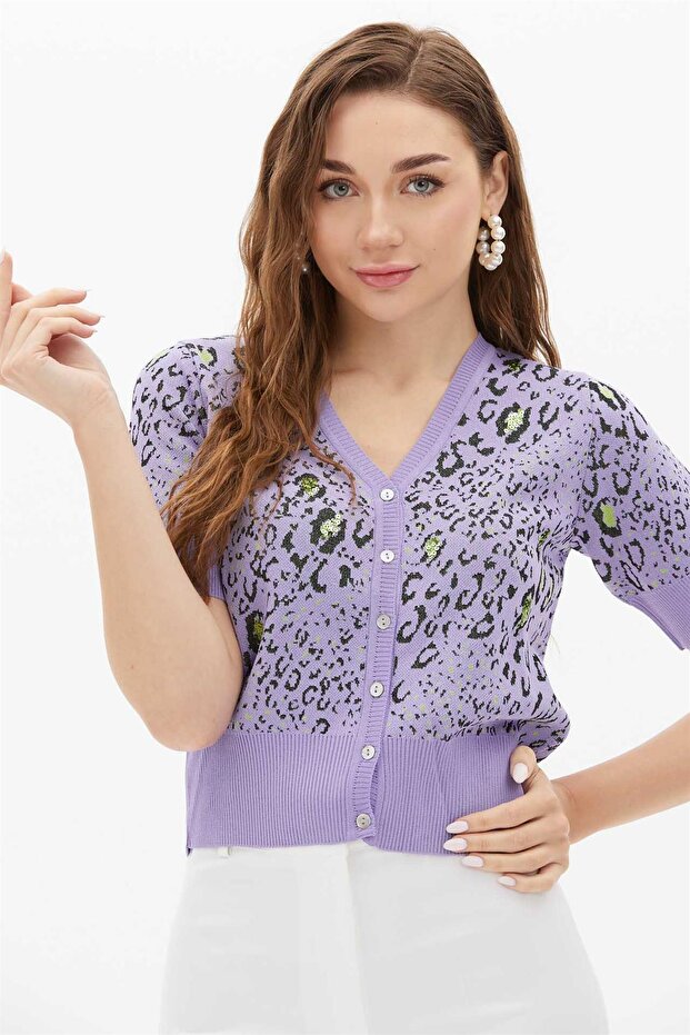 PAYET İŞLEMELİ HIRKA Lila - 2