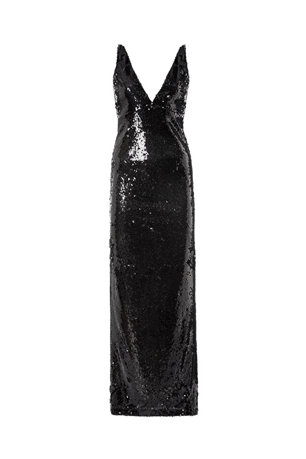 Sequined Thin Strap Long Dress - 4