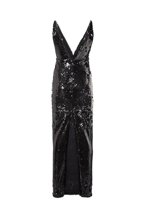 Sequined Thin Strap Long Dress - 5