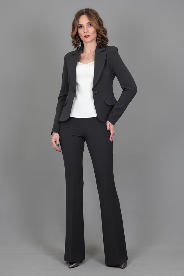 سترة بزر واحد وياقة مع بنطلون واسع الساق على الطراز الإسباني - لون دخاني - 3