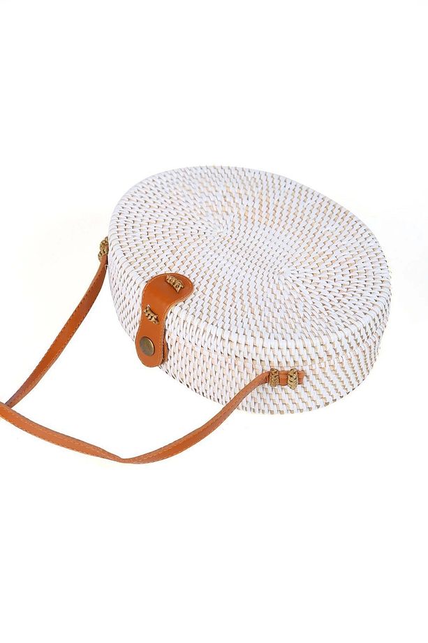 Fiona - Rattan El Yapımı Deri Askılı Hasır Oval Omuz Çantası Ekru - 2