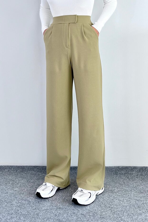 Line Women's Lycra Velcro Closure Oil Green Palazzo Trousers